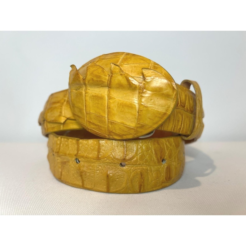 Mens Western Vtg Hornback Crocodile Belt Buttercup Premium Exotic Leather Sz 42